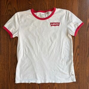 Levi's White Red Ringer T Shirt Size Small Retro Classic Logo Tee Cowboy